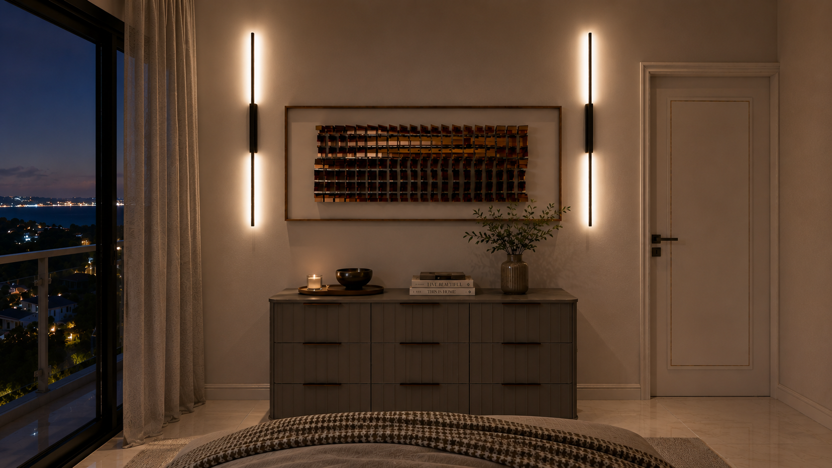 The Summit penthouse master bedroom dresser, night